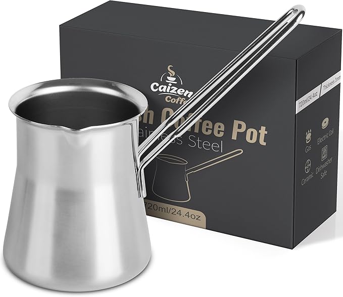 Quality Turkish Coffee Pot - Turkish Coffee Maker Chai Pot Arabic Coffee Pot Briki Greek Coffee Pot Greek Briki Cezve Ibrik (24oz)