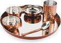 Hammered Copper Plated Stainless Steel Dinner Set 6 Piece Thali Set with Bowls and Glass Silver Interior