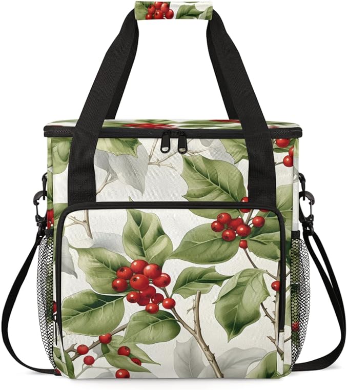 Christmas Flowers Coffee Maker Carrying Bag Watercolor Flowers Travel Storage Bag Compatible with K-Mini or K-Mini Plus Single Serve Coffee Brewer Carrying Case with Pockets &amp Shoulder Strap