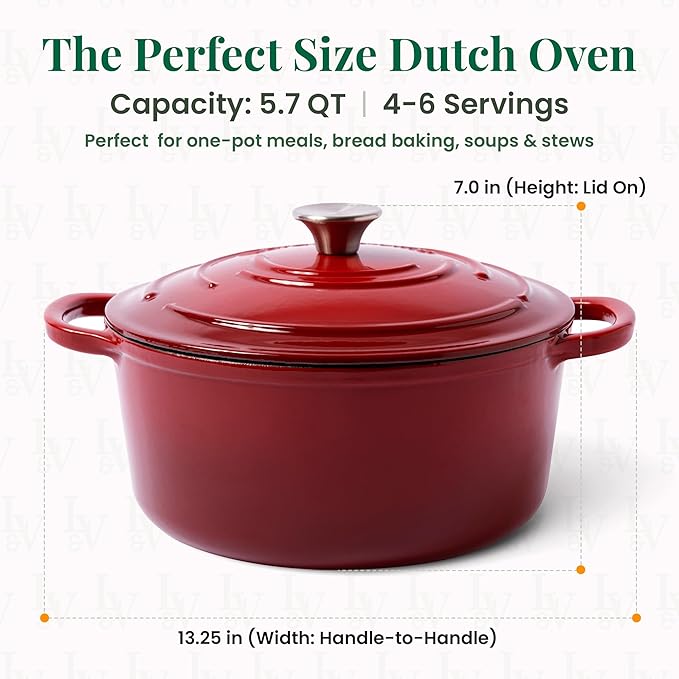 Larder &amp Vine Enameled Cast Iron Dutch Oven Pot with Lid | Bread Baking | Compatible on All Cooktops &amp Oven Safe to 500° F | Great for Sourdough Bread | Cabernet