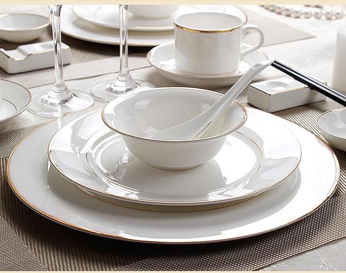 European Style Dinnerware Set Service for 2 Bone China Dinnerware Sets Unbreakable Porcelain Dinner Sets Coffee Cup and Saucer Tableware Set Steak Dinner Plates Dish Se pure white