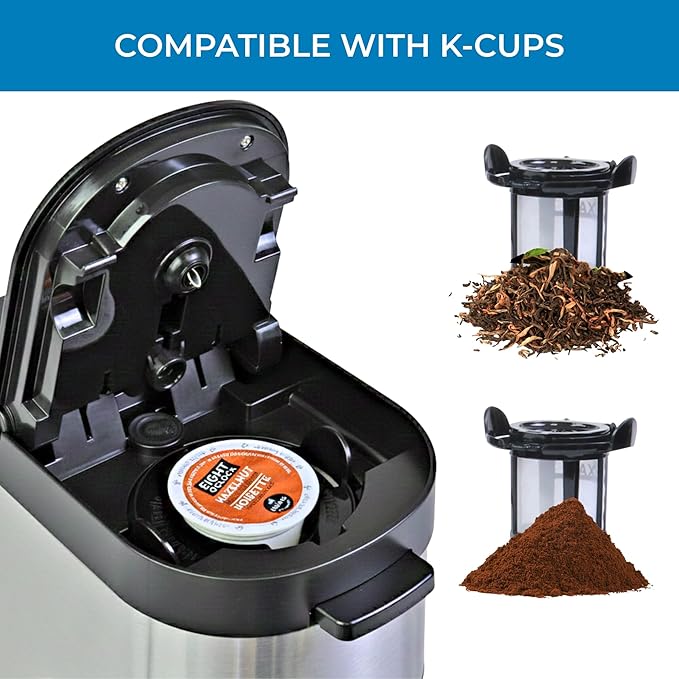 Kenmore Single Serve Coffee Maker – Compatible with Keurig K‑Cup Pods &amp Ground Coffee One Cup Brewer 6–14 Oz Brew Sizes Travel Mug Friendly Auto Shut‑Off Hot &amp Iced Maquina de cafe Black
