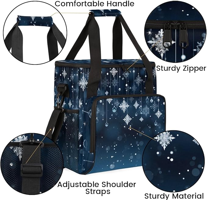 Christmas Snowflakes Coffee Maker Carrying Bag Magic Snowflakes Travel Storage Bag Compatible with K-Mini or K-Mini Plus Single Serve Coffee Brewer Carrying Case with Pockets &amp Shoulder Strap