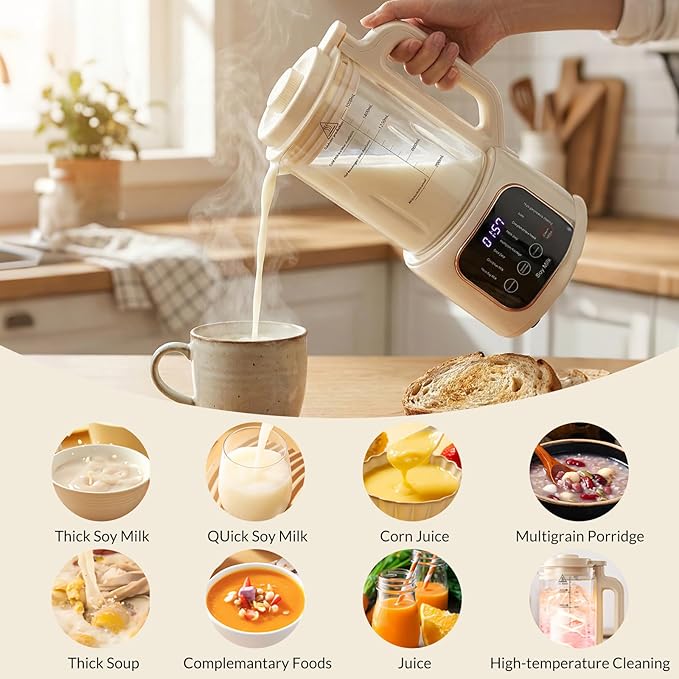 54oz Nut Milk Maker Machine11 in 1 Automatic Soy Milk Maker Blender for Homemade Soy Almond Oat Coconut Plant Based Milks Milkshake and Juice with 24H Delay Start/6H Keep Warm/Auto Clean White