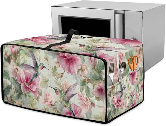 Hummingbird Flower Printed Toaster Oven Dust Cover Heavy Duty Bread Maker Machine Covers with Side Pockets Kitchen Small Appliance Cover S