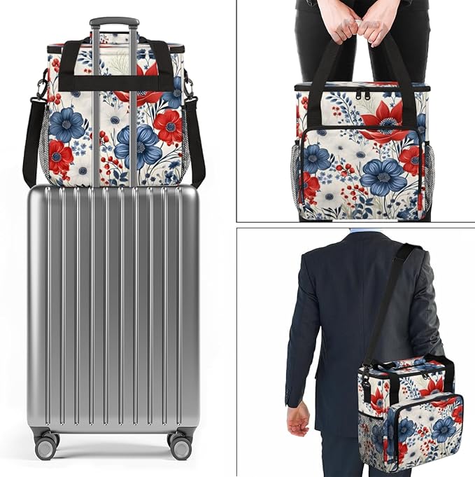 Star-Floral 4th of July Coffee Maker Carrying Bag Travel Storage Bag Compatible with K-Mini or K-Mini Plus Single Serve Coffee Brewer Carrying Case with Multiple Pockets &amp Shoulder Strap