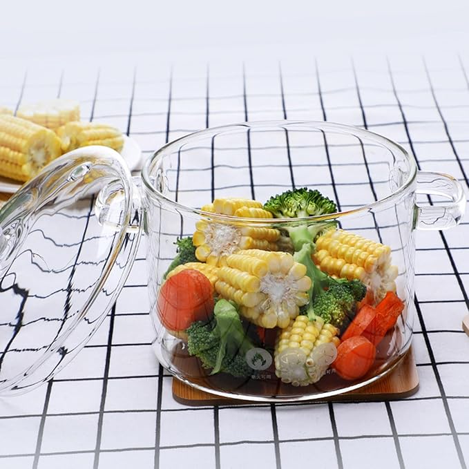 Glass Cooking Saucepan with Handle 1.3L 1.5L 2L Heat Resistant Glass Pot and Pan with Lid Clear Glass Cooking Pot Cookware Set for Pasta Noodle Soup and Food1500ML
