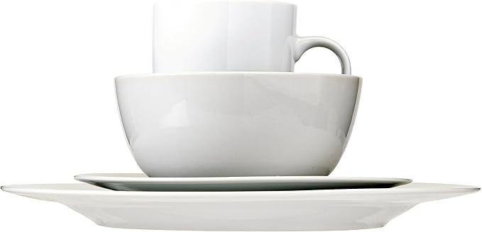 Amazon Basics 16-Piece Porcelain Dinnerware Set Microwave and Dishwasher Safe Service for 4 Plates Bowls and Mugs White