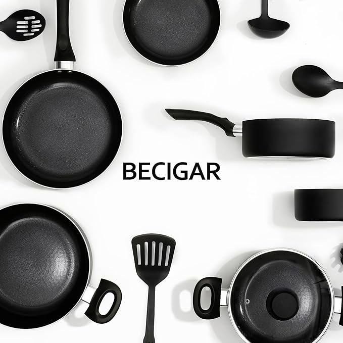 8pcs Black Ceramic Pots and Pans Set Cooking Pan SetCooking Pot Set Ceramic Pan Set Nonstick Cookware Set Induction Safe Kitchen Cooking Set with Frying Pans Saucepans shovel and Ladle