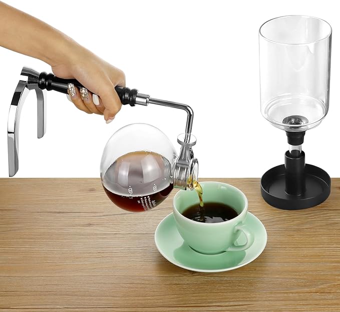QWORK 5-Cup (600ml) Siphon Coffee Maker - Borosilicate Glass Syphon Brewer with Adjustable Buffer Clamp High-Temperature Resilience Tabletop Glass Siphon Pot for Coffee Aficionados