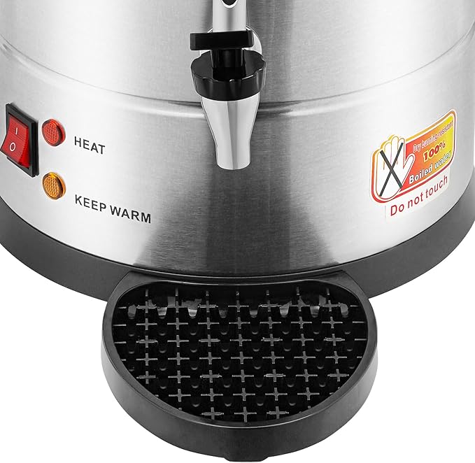 25L Stainless Steel Coffee Urn Commercial Electric Hot Water Dispenser with Dripping Tray No-Temp-Knob Silver Boiler for Catering Party Church Office Large Capacity Percolator Brewer Coffee Maker