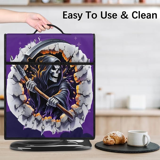 cfpolar Kitchen Aid Mixer Cover Compatible with 6-8 Quarts Halloween Grim Reaper Skull Stand Mixer Cover Kitchen Aid Mixers Accessories Appliance Organizer Bag Dust Covers with Zipper Pocket