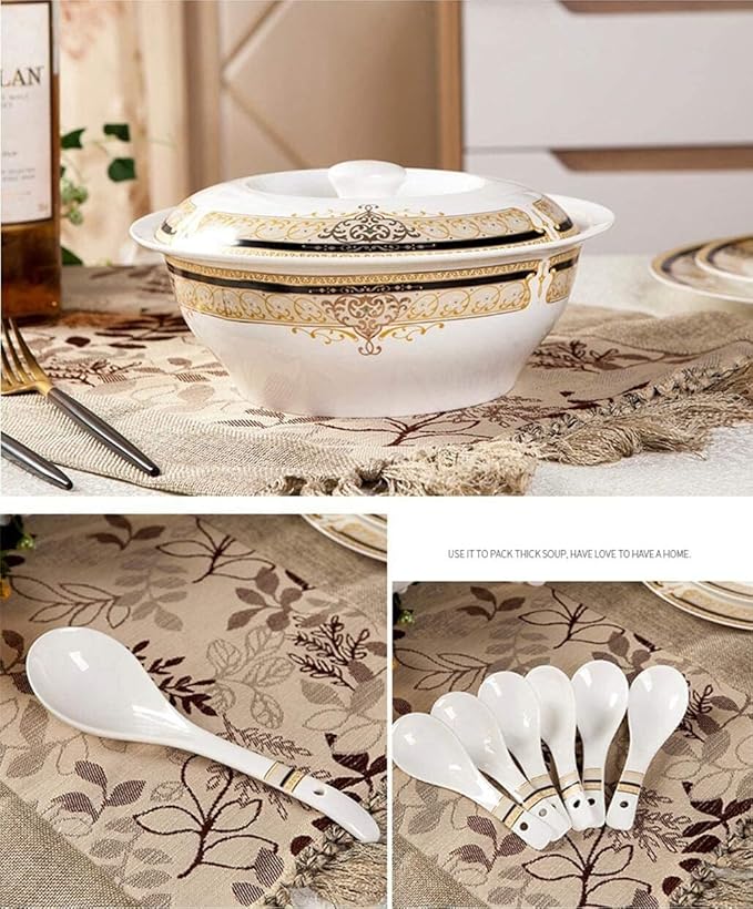 60-Piece Bone China Dinnerware Set - European-Style Elegant Plate &amp Bowl Set Service for 8-10