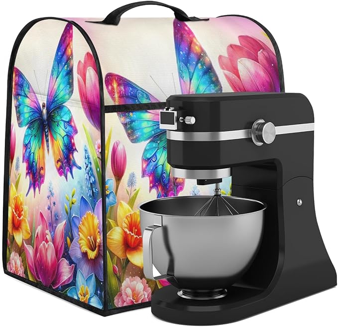 Kitchen Aid Mixer Cover Flower Animal Butterfly Stand Mixer Cover Compatible with 6-8 Quarts Stand Mixers Dust Covers with Zipper Pocket Foldable Washable Kitchen Aid Organizer Bag