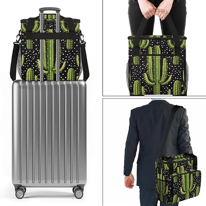 Dots Cactus Coffee Maker Travel Bag for Keurig K-Mini/K-Mini Plus Insulated Waterproof Tote with Pockets for K-Cup Portable Single-Serve Brewer Case