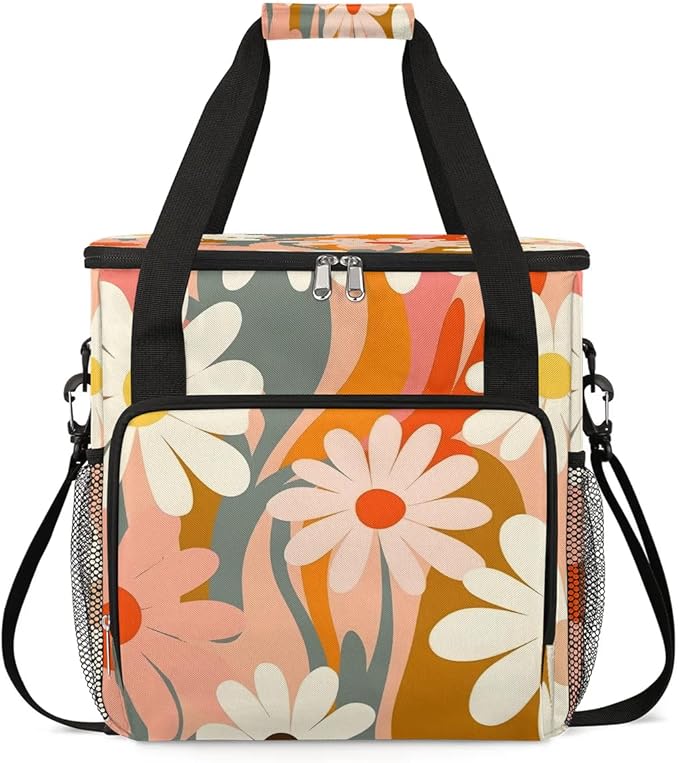 Abstract Daisy Flower Coffee Maker Carrying Bag for Keurig K-Mini or K-Mini Plus Storage Portable Coffee Maker Travel Bag
