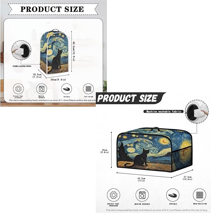 Starry Night Cat Decoration Slow Cooker Cover Toaster Cover Blender Covers SetFit 6-8 qt Slow Cooker Bread Machine Dust Cover Fits for Most Standard 2 Slice ToastersMachine Washable(Blue)