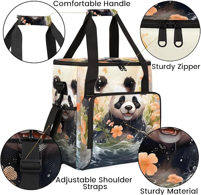 Panda Coffee Maker Carrying Bag Orange Flower Portable Travel Storage Tote Bag Compatible with K-Mini or K-Mini Plus Single Serve Coffee Brewer Carrying Case with Multiple Pockets &amp Shoulder Str