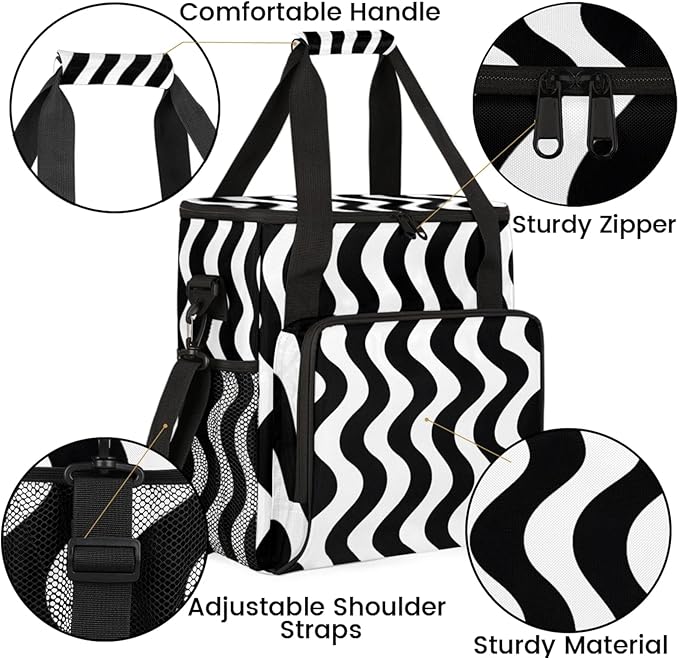 Wavy Lines Coffee Maker Travel Bag for Keurig K-Mini/K-Mini Plus Insulated Waterproof Tote with Pockets for K-Cup Portable Single-Serve Brewer Case