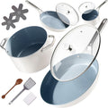 Premium Non-Toxic Ceramic Cookware Set – Triple-Layer Nonstick 12 Piece Pots and Pans with Lids PFAS-Free Oven Safe for Healthy Meals Space-Saving Design Birch White Color | Greater Goods