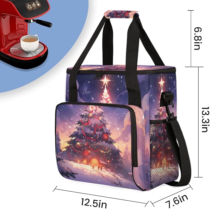 Xmas Tree Coffee Maker Carrying Bag Magical Tree Travel Storage Bag Compatible with K-Mini or K-Mini Plus Single Serve Coffee Brewer Carrying Case with Multiple Pockets &amp Shoulder Strap