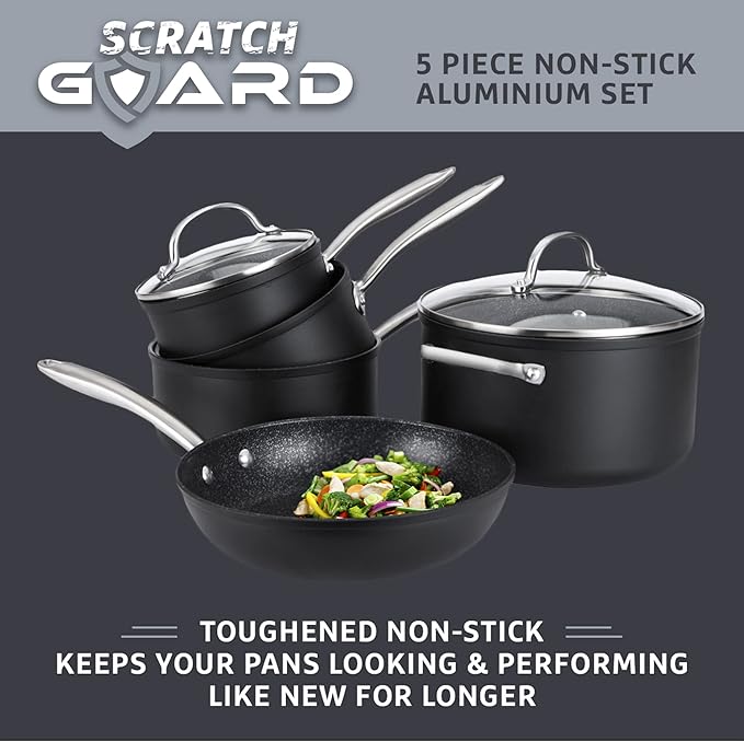 Prestige Scratch Guard Aluminium Cookware Set 5pce Black