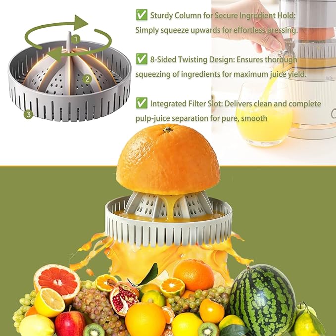 Portable Juicer Blender Electric Fruit Juicer with 4.3in Wide Mouth 90% High Juice Yield Electric Fruit Juicers600ml Rechargeable for Travel &amp Office(White)