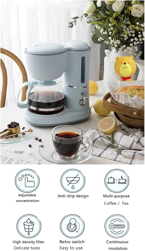 600ML Mini American Coffee Machine Fully Automatic Drip Coffee Maker Bubble Tea Maker for Household And Office 220V(Blue 220V)