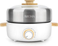 Aroma Housewares AMC-130 Whatever Pot Indoor Grill Cooking Hot Pot with Glass Lid Bamboo Handles 2.5L Stainless Steel/White