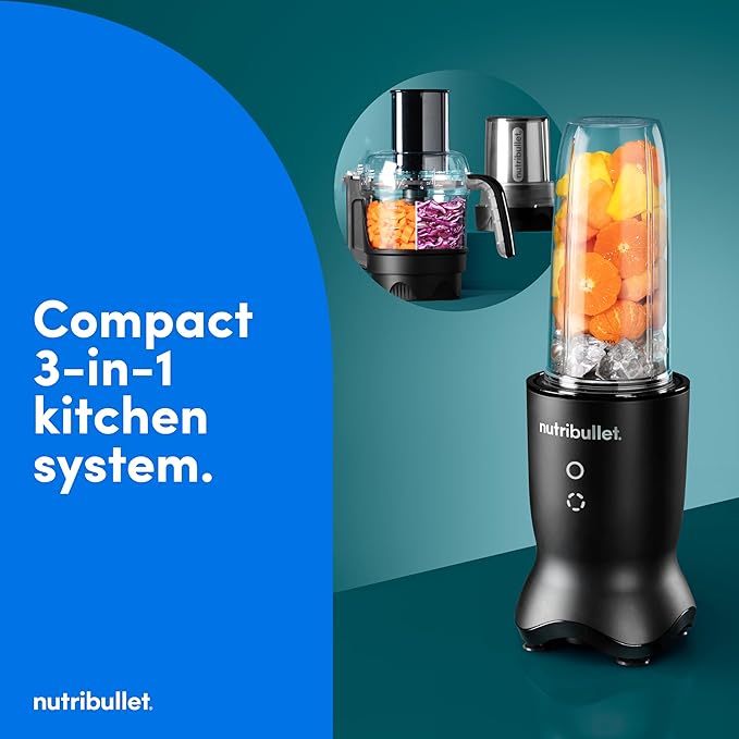 nutribullet® Ultra Plus+ 3-1 Compact Kitchen System 1200W Kitchen System with Blender Food Processor and Coffee and Spice Grinder 32oz and 24oz Blending Cups 2-Cup Food Processor Satin Black