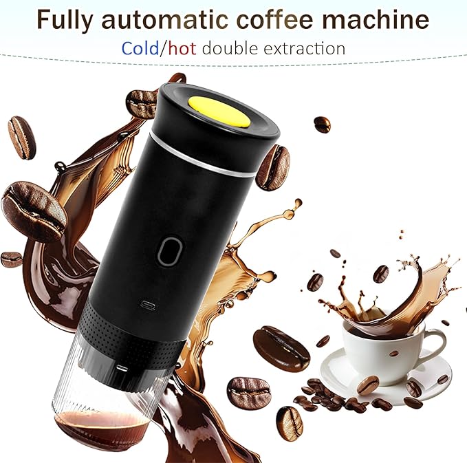 3-in-1 Portable Coffee Maker Self-Heating Espresso Machine USB Rechargeable Travel Coffee Maker Compact for Office Travel Camping - Black
