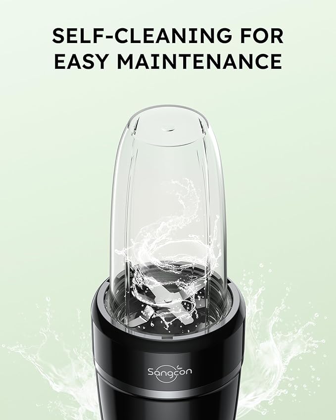 Sangcon 1000W Smoothie Blender for Kitchen Blenders for Smoothies with (3) Cups (2) Spout Covers (1) Storage Cap (1) To-Go Cap Portable Blender for Shakes Ice Crushing Frozen Drinks Spices