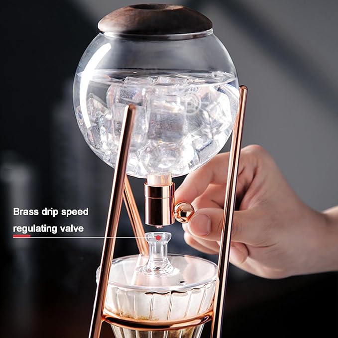 Cold Brew Coffee Tower 500ml Ice Coffee Machine with Slow Drip Technology Stainless Steel Stand Glass Pot Hand-Flushed Espresso Makes 3-5 Cups