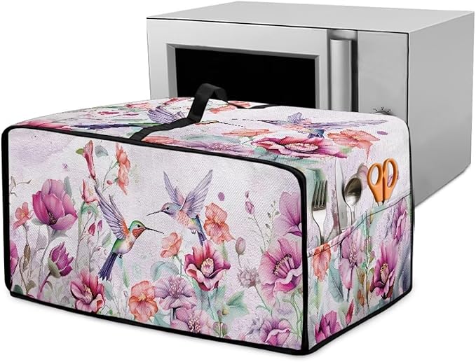 Purple Hummingbird Toaster Oven Cover Heavy Duty Heat-resistant Waterproof Dust-Proof Protective Case with Side Pockets for Bake Air Fry Toaster Oven