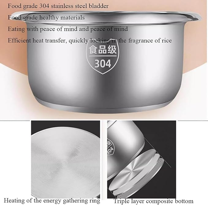 Rice Cooker (2-6L) 304 Stainless Steel Rice Cooker Intelligent Insulation Make Rice &amp Steam Food &amp Vegetables 220-240V US/EU Power(4L)