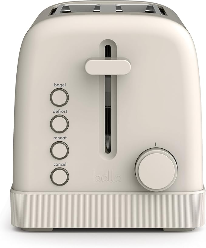 bella 2 Slice Toaster 6 Setting Shade Control w Reheat Cancel Bagel &amp Defrost Buttons Removable Crumb Tray Anti Jam &amp Auto Shutoff Auto Centering Guides &amp Cord Wrap 900 Watt Oatmil