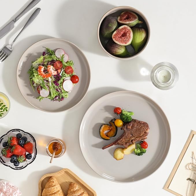 vancasso PLAYA Ceramic Plates and Bowls Sets24 Pieces Grey Dinnerware Sets for KitchenReactive Glaze Dishes Set for 8 Dishwasher and Microwave Safe