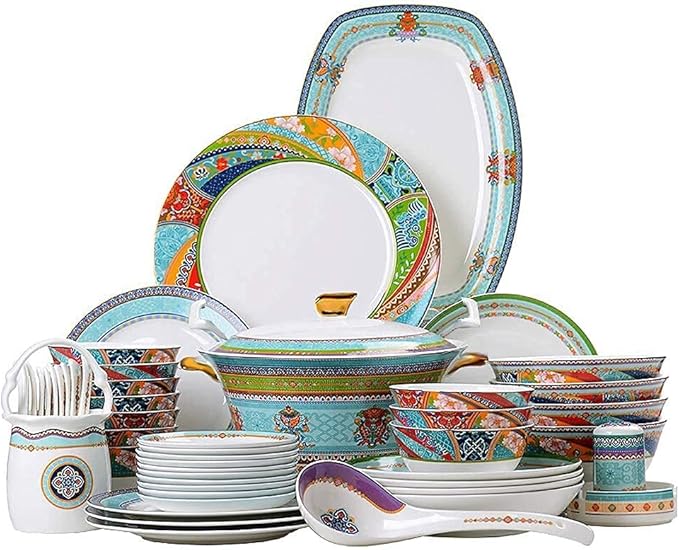 Dinner SetColorful Fiesta Porcelain Dinnerware Sets Ceramic Dishes/Plates and Bowls Microwave Oven and Dis