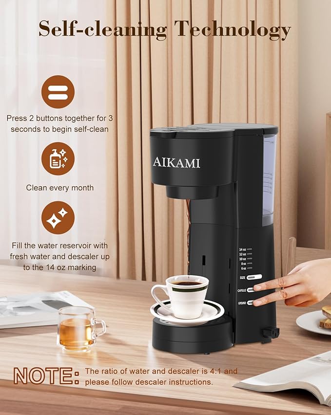 4 IN 1 Single Serve Coffee Maker with Milk Frother and Coffee Grinder Coffee Maker for K Cup and Ground Coffee with 30 oz Removable Water Reservoir 6 to 14 oz. Brew Sizes Coffee Machine for Home