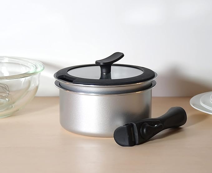 Pearl Metal Chiiino HB-6569 Pot Frying Pan Cookware 4-Piece Set Induction Compatible All Heat Sources Fluorine Processing Multi-Pot 7.1 inches (18 cm) Glass Lid 7.1 inches (18 cm) Handle