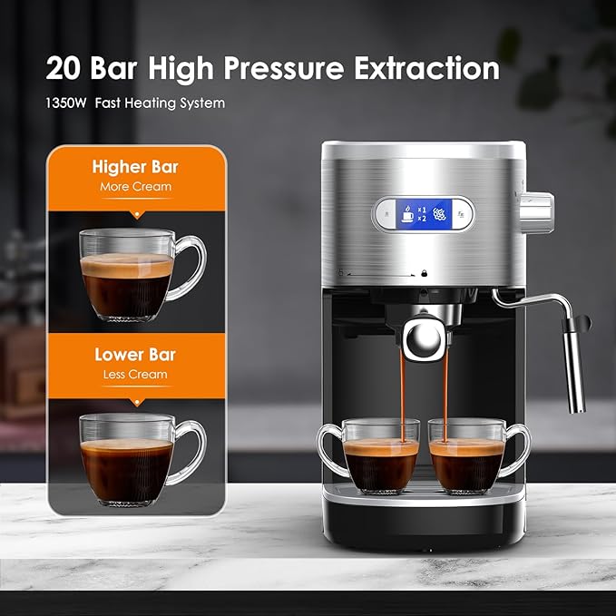 COWSAR Commercial Espresso Machine 20 Bar Compact Espresso Maker with Milk Frother Steam Wand Expresso Coffee Machines with 45 OZ Removable Water Tank for Cappuccino Latte Home