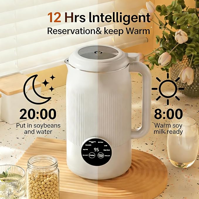 Quiet Multifunctional 8-in-1 Soy &amp Soybean Milk Maker 40oz Almond Milk Maker and Nut Milk Maker with Delay Start and Keep Warm for Family Homemade Oats Soy Milk Smoothies Self-Cleaning.