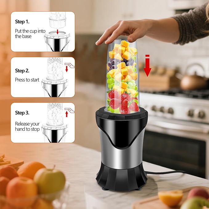 900W Blender for Smoothies Personal Blender for Shakes and Ice Crushing for Kitchen with 3 Portable Cups Single Serve Smoothies Maker for Juices Frozen Drinks
