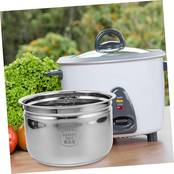 VOSAREA 1set Stainless Steel Electric Rice Cooker Inner Pot Steaming Rack and Draining Basket for Healthy Cooking and Capacity