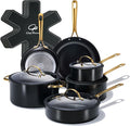 Chef Power Ceramic Cookware Sets 15Pcs Pots and Pans Set Non Stick Cookware Set with Stainless Steel Handle Dishwasher &amp Oven Safe Stone Black and Light Gold Handle