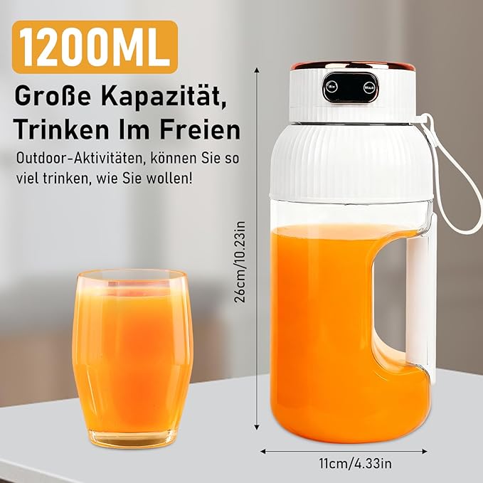 Portable Blender with Digital Display BPA-Free Personal Smoothie Maker Multifunctional Small Travel Blender Rechargeable Travel Juicer Cup for Shakes Office Gym and Outdoor Use