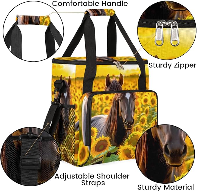 Coffee Maker Carrying Bag Horse Sunflower Floral Single Cup Coffee Maker Travel Bag Compatible with Keurig K-Mini or K-Mini Plus Portable Storage Bag with Shoulder StrapAZ-200