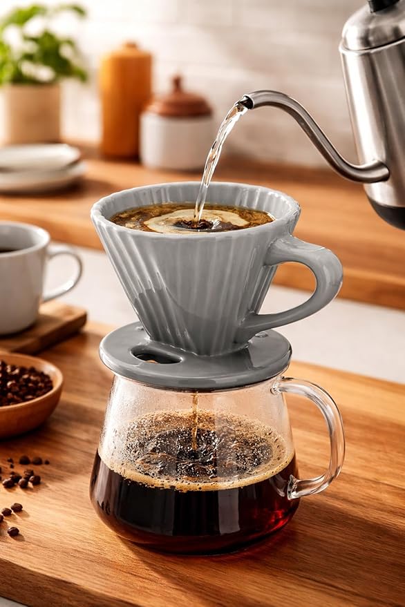 Chantal Lotus ceramic pour over coffee dripper 8 ounces Fade Grey