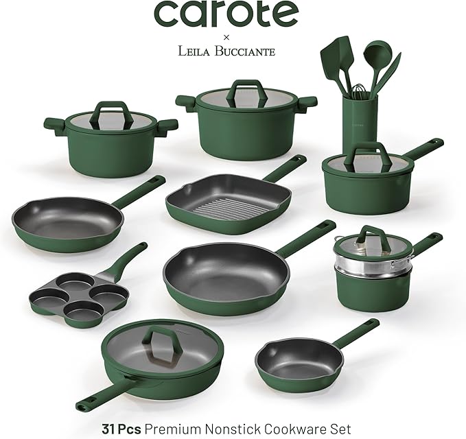 CAROTE 31PCS Pots and Pans Set Nonstick Cookware Set Kitchen Non Stick Induction Titanium Cookware Non-toxic Granite Cooking set PFOA Free