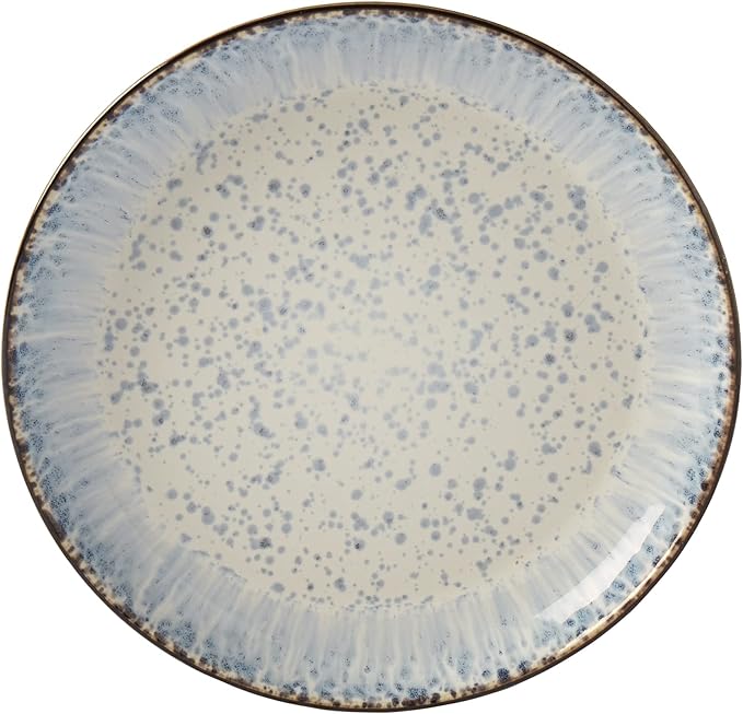 Tabletops Gallery Speckled Farmhouse Collection- Stoneware Dishes Service for 4 Dinner Salad Appetizer Dessert Plate Bowls 16 Piece Jura Embossed Dinnerware Set in Smoky Blue